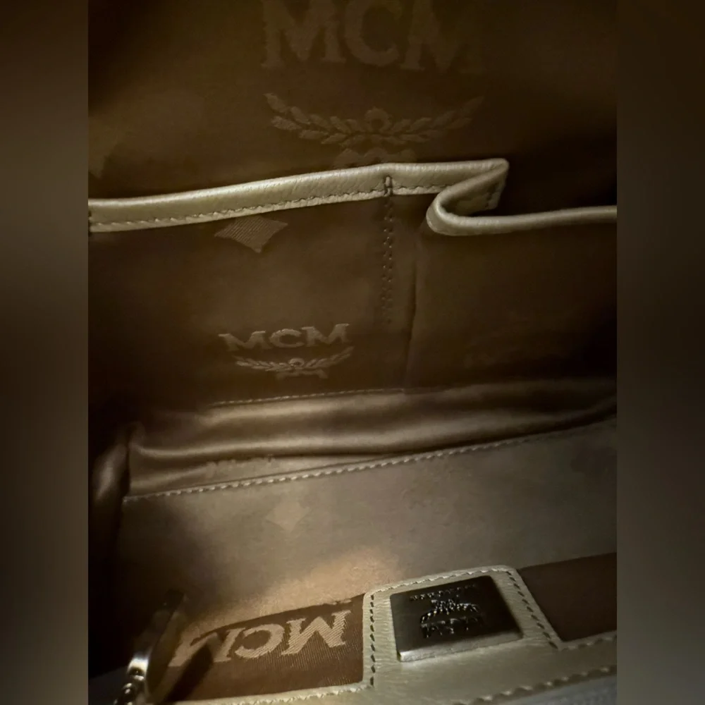 MCM Cream Satchel Bag with detachable tassel